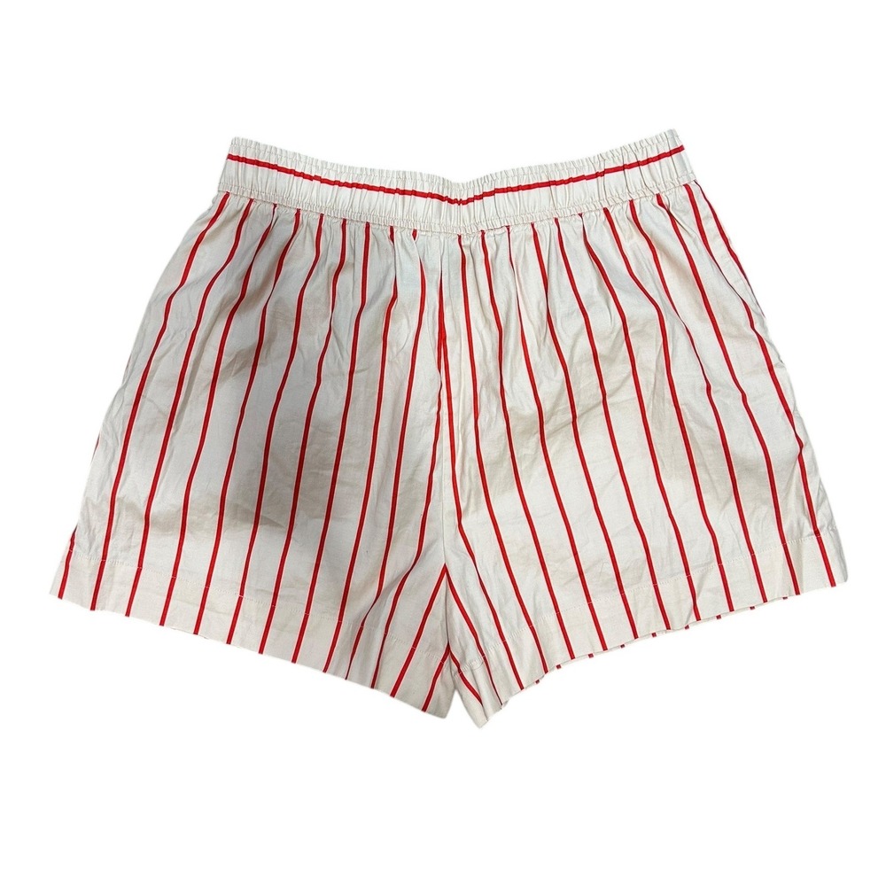Reformation Red Stripe Boxer Shorts Women's Size Medium Elastic Waist Button Fly - Picture 6 of 6